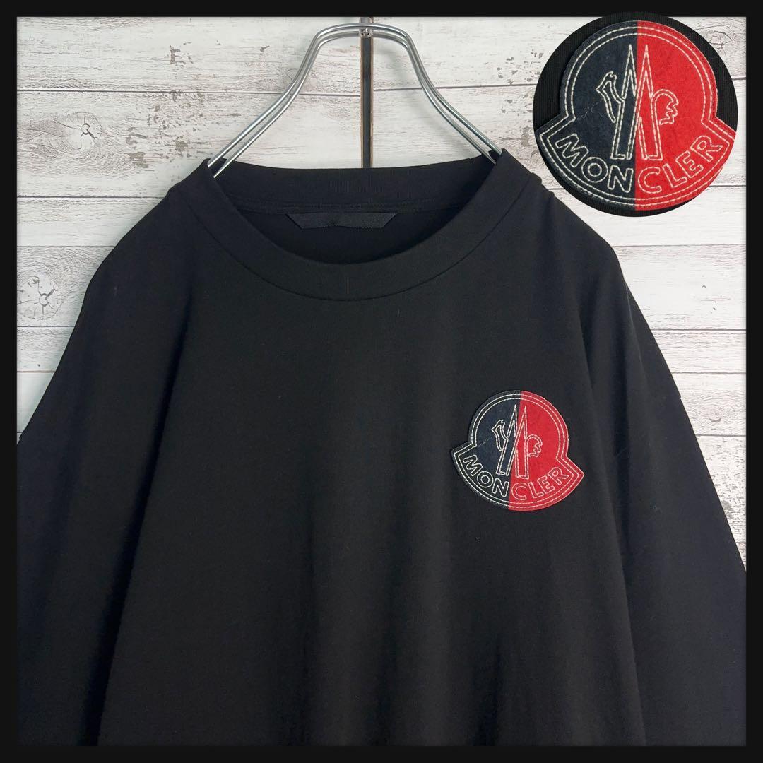 12081【美品・QR鑑定済】モンクレール　パッチロゴ長袖tシャツ　近年モデル黒