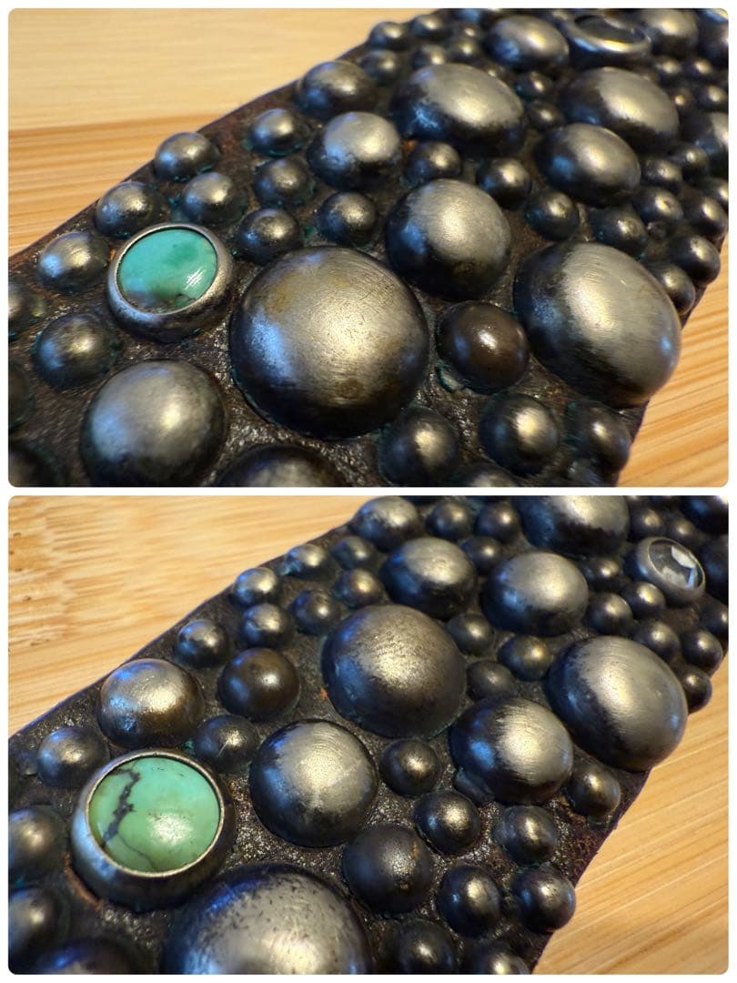 オールドスタッズ⭐️ターコイズ⭐️シルバースタッズ&クリアストーン⭐️ブラック(茶芯)