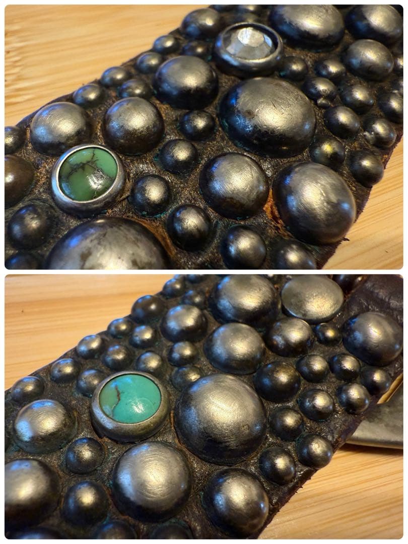 オールドスタッズ⭐️ターコイズ⭐️シルバースタッズ&クリアストーン⭐️ブラック(茶芯)