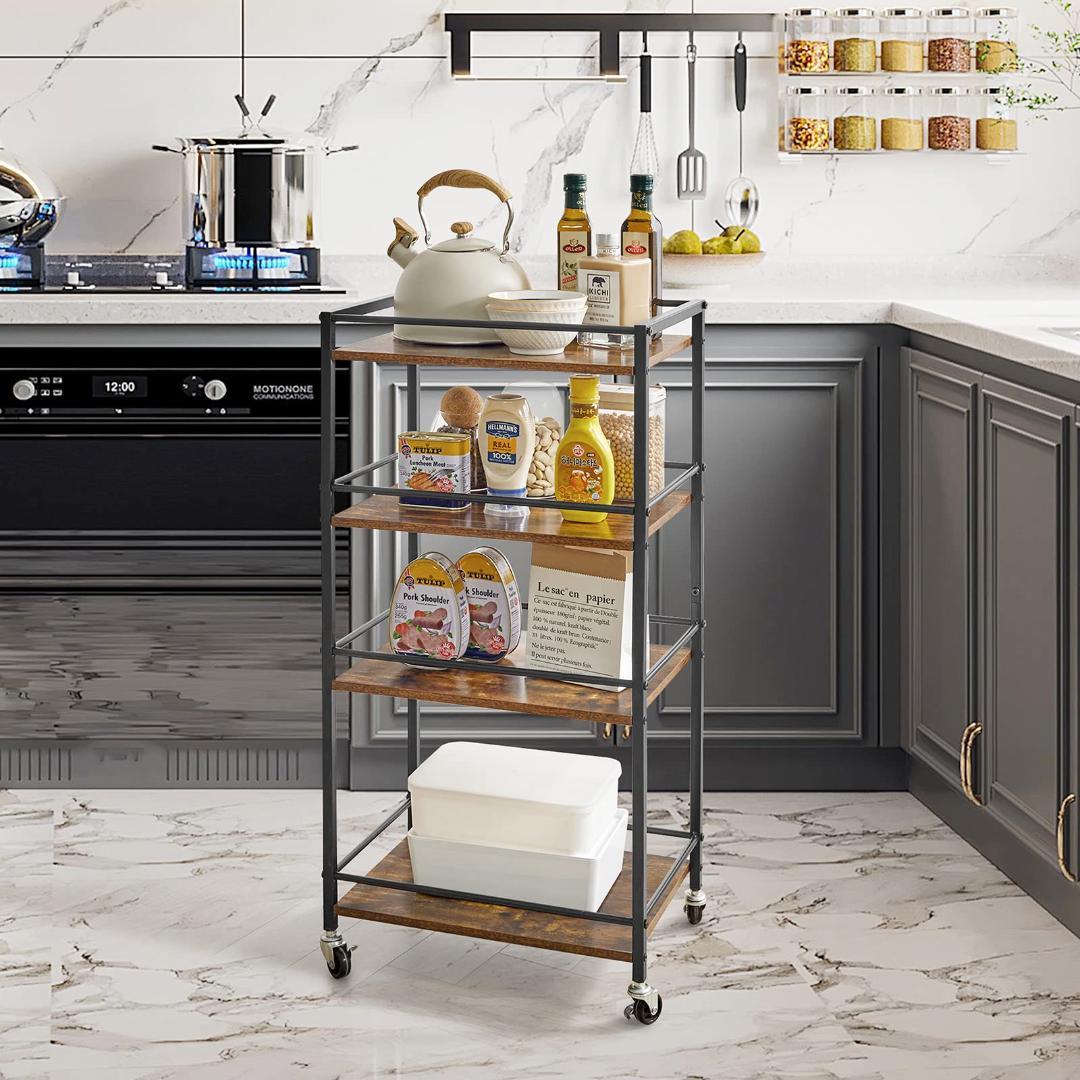 北欧スタイルの多機能・省スペース・キャスター付き4段