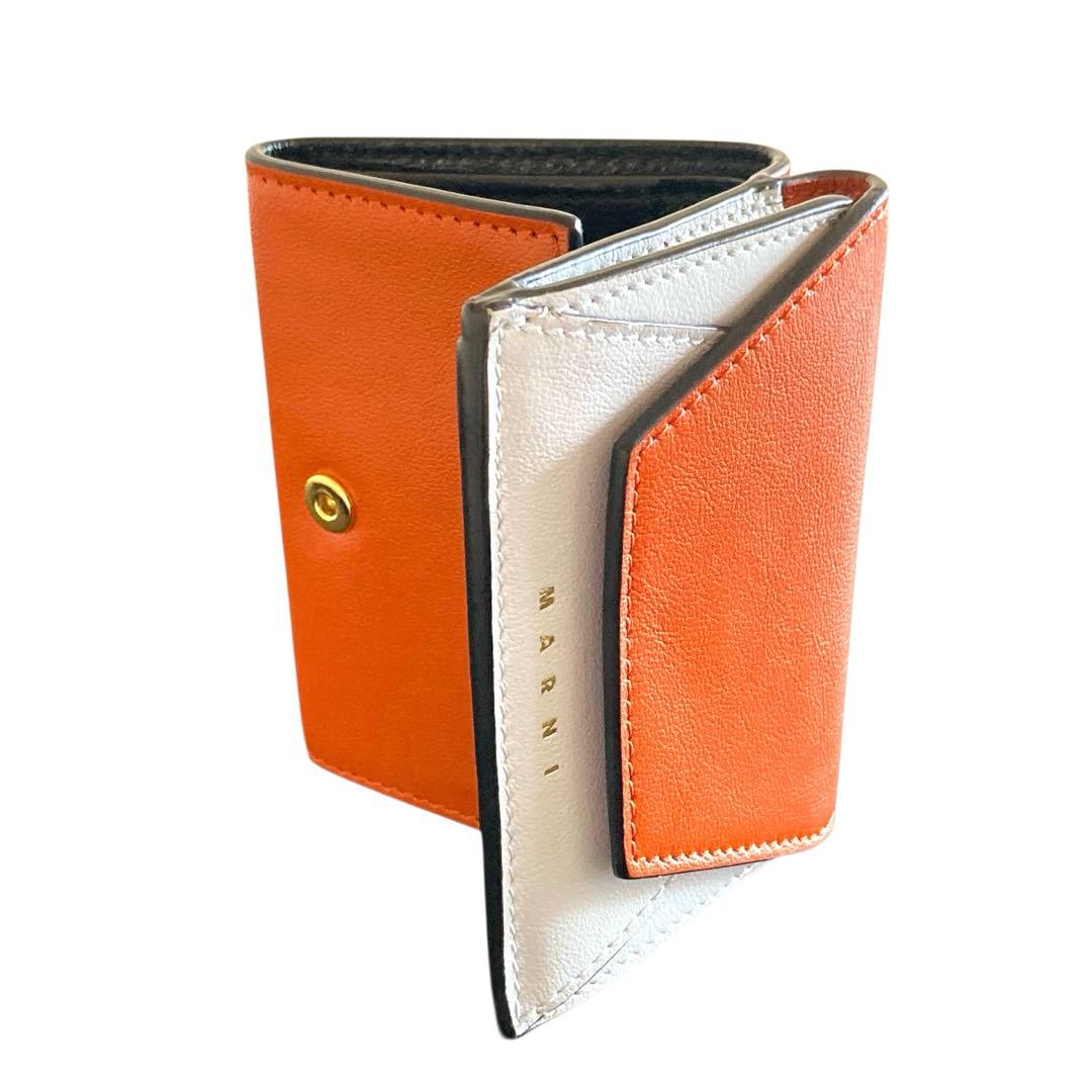 【廃盤モデル】マルニ 三つ折り財布 RUST/CLOUD オレンジ×ホワイト