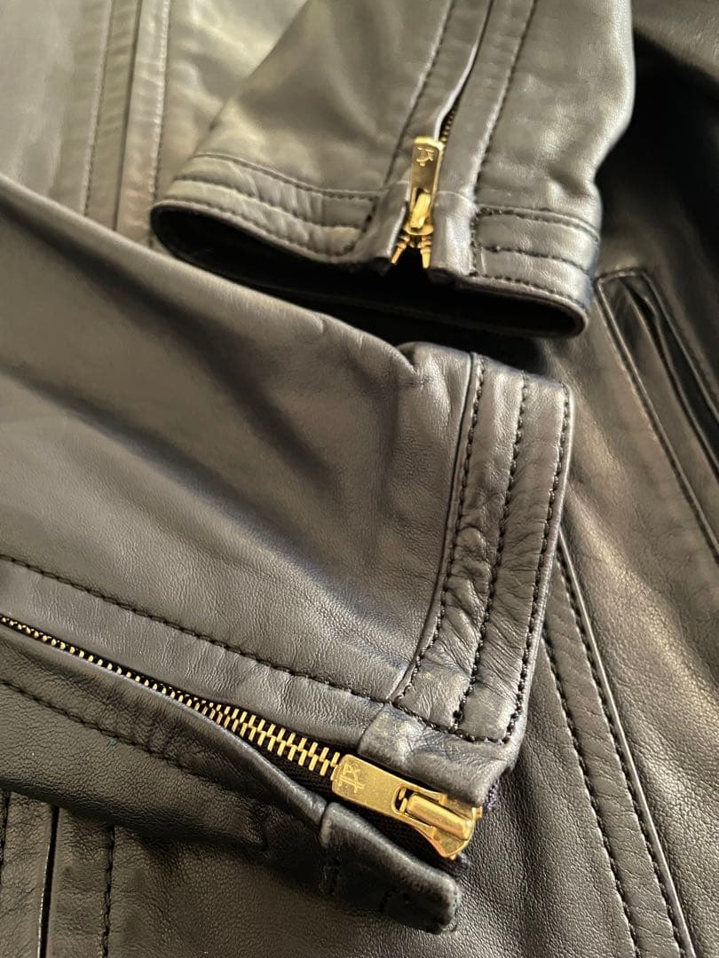 トゥモローランド　レザージャケット　羊革　36 ネイビー　ノーカラー