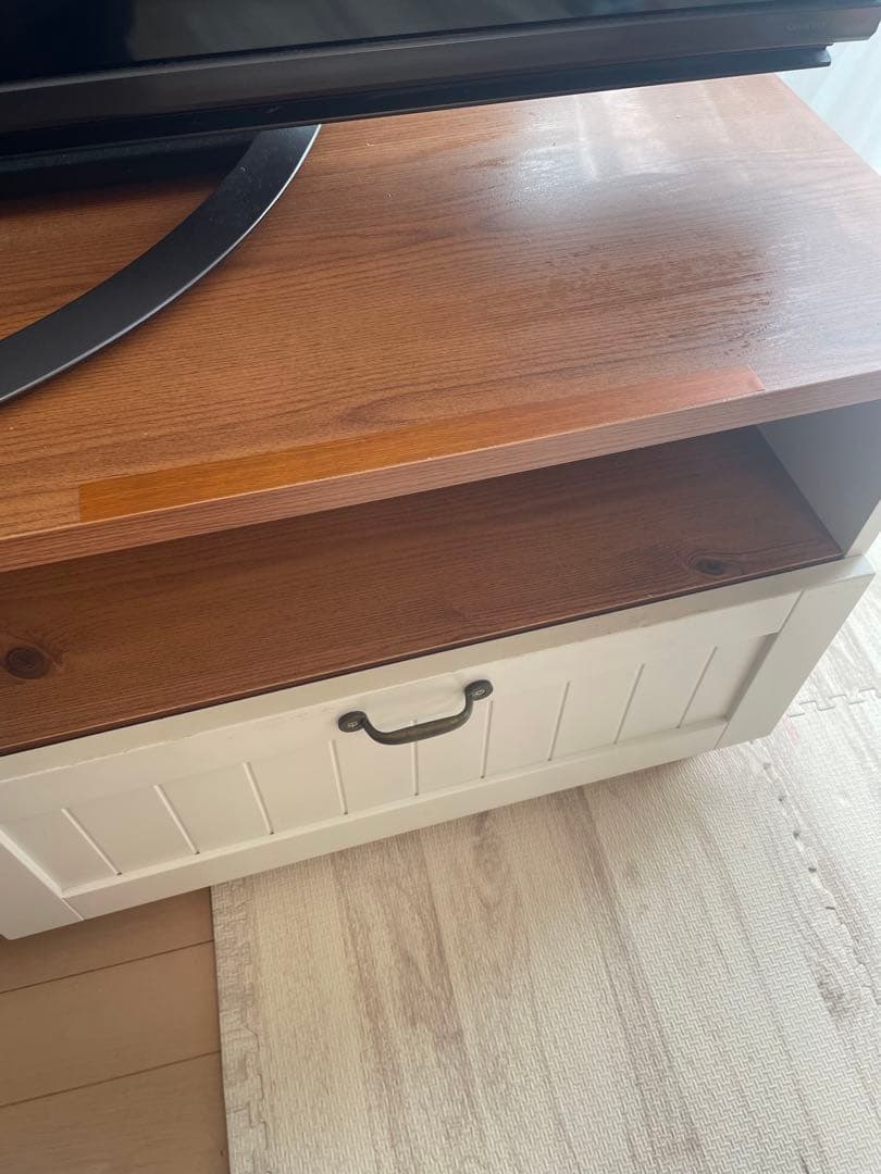 木製テレビ台 ホワイト/ブラウン 収納付き