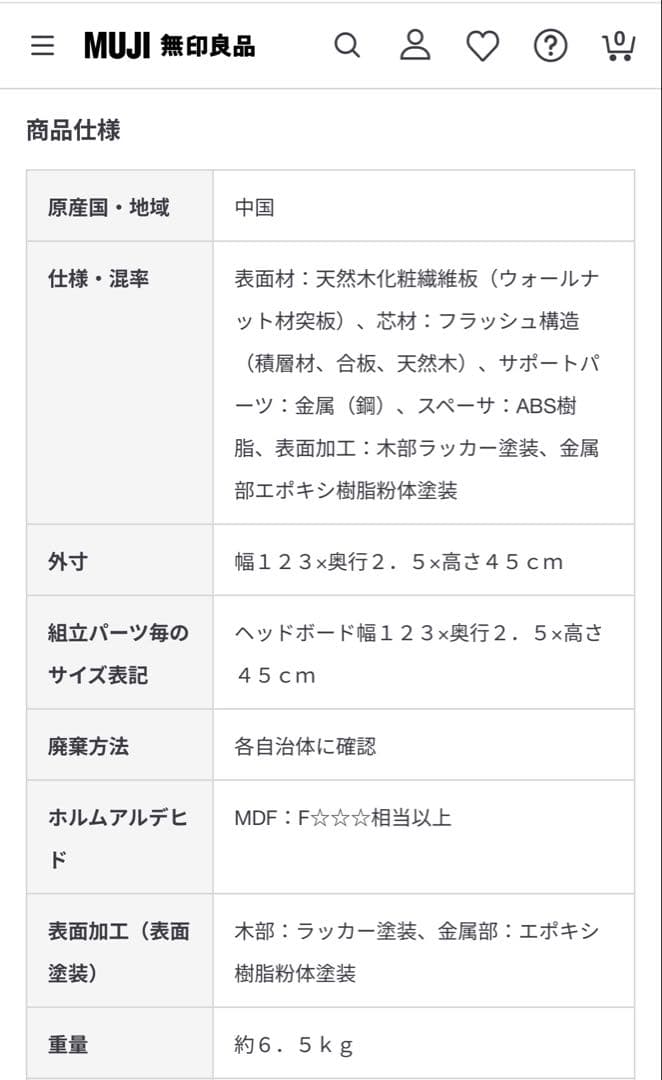 【無印良品】木製ベッドフレーム用ヘッドボード セミダブル ウォールナット