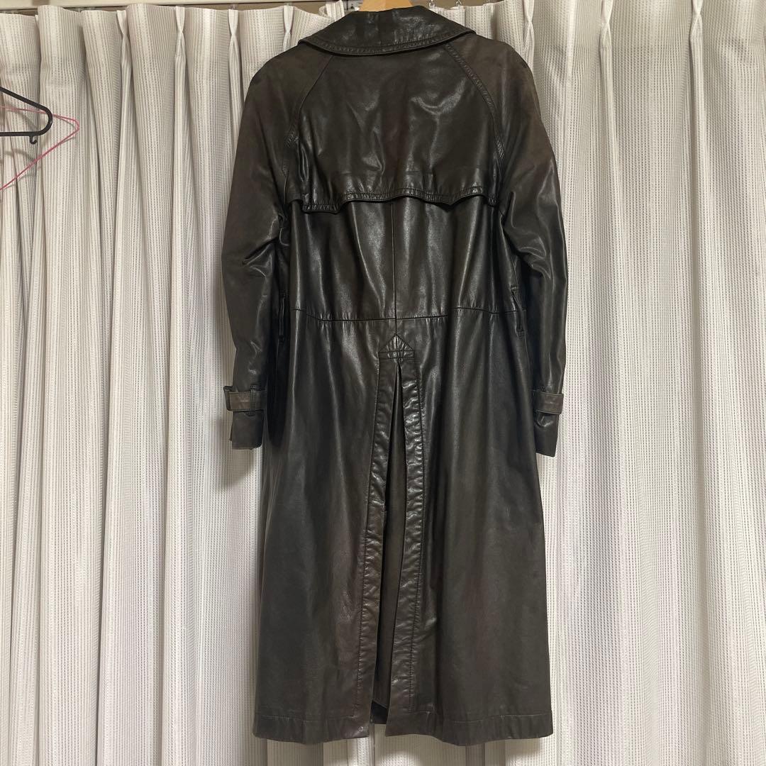 ヴィンテージ 本革 フェードレザー トレンチコート ブラック 膝下丈