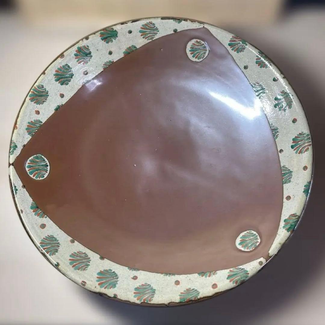 優品大作！！濱田友緒　柿釉赤絵大皿　共箱