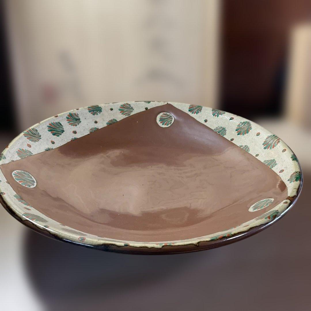 優品大作！！濱田友緒　柿釉赤絵大皿　共箱