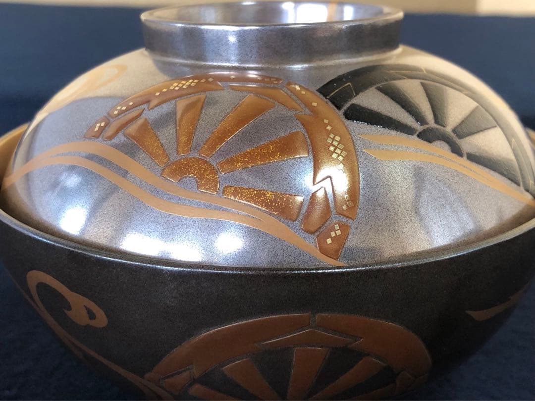 《R》輪島塗 銀地源氏車蒔絵 煮物椀5客 木製漆器 木箱 251204お3