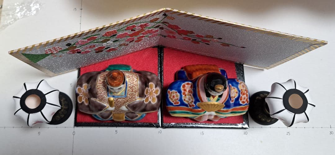 k-⑬九谷焼 ひな人形 3号 親王飾り 菊仙作 茶青海波