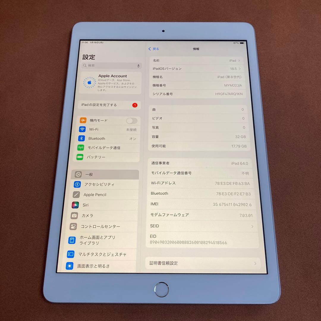 562【早い者勝ち】電池良好☆iPad8 第8世代 32GB SIMフリー☆