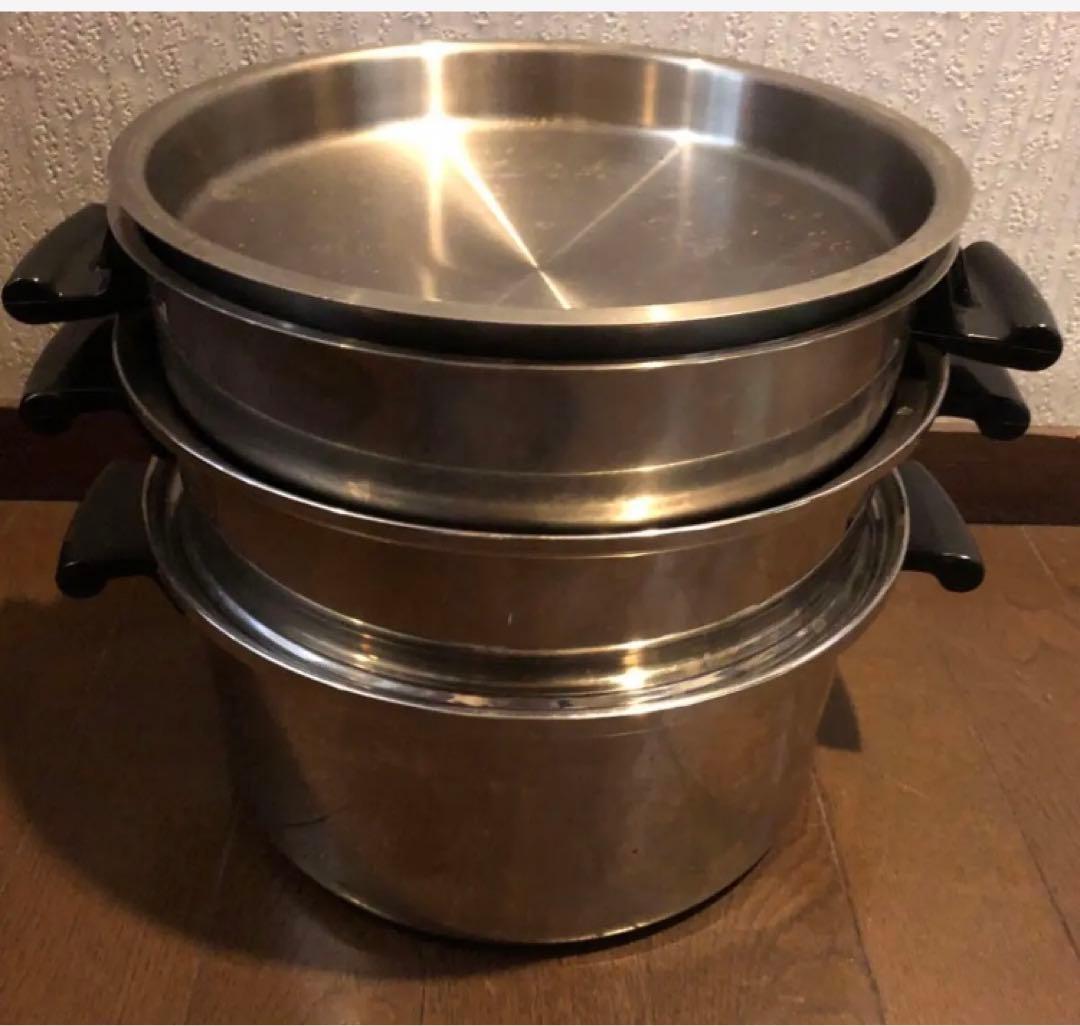 多機能大鍋セット　シチューパン　蒸し器　美品中古
