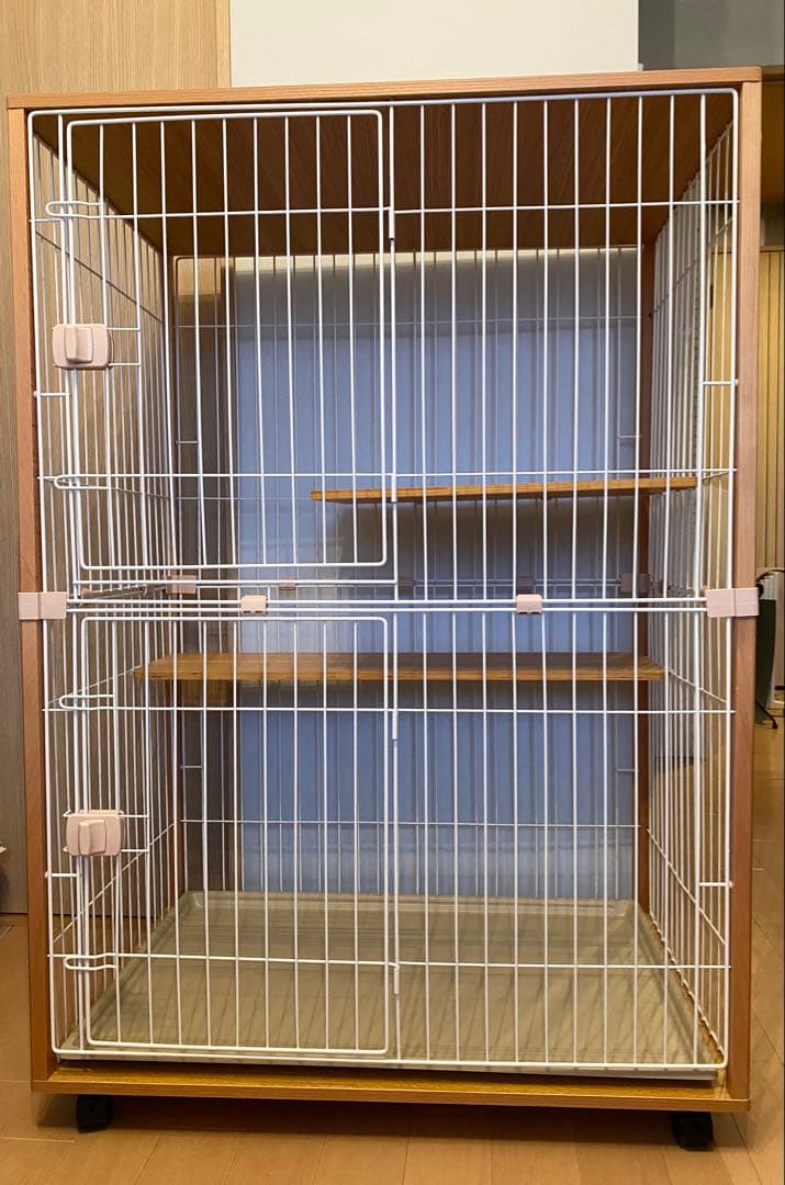 [お引取り限定]木製フレーム 二段式キャットケージ
