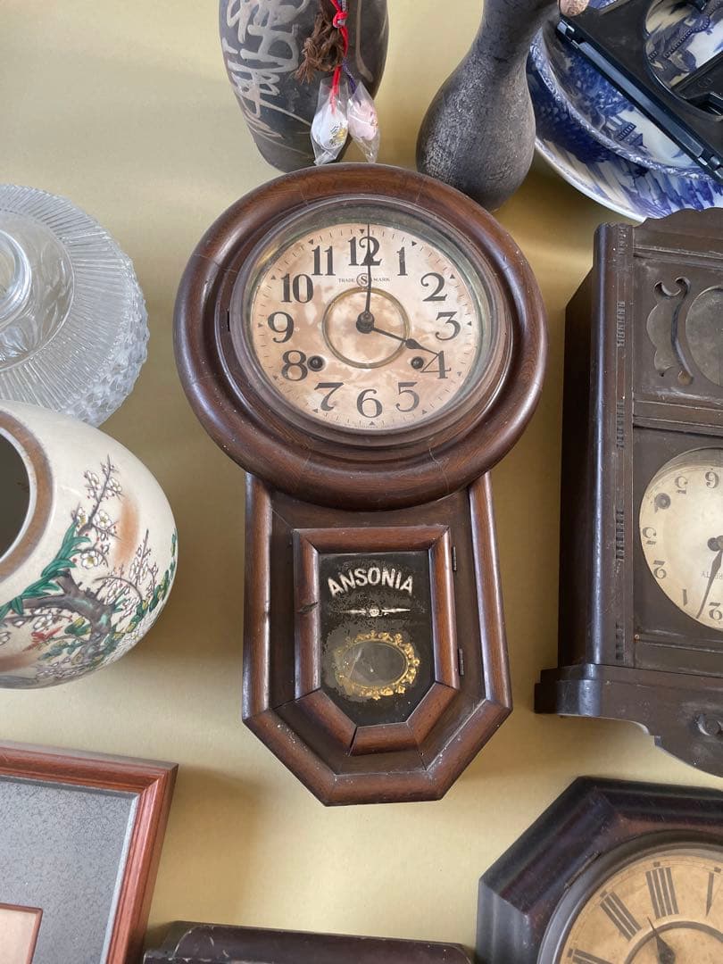 レトロ　時計　ネジ　Ansonia 壁掛け時計 ゼンマイ時計
