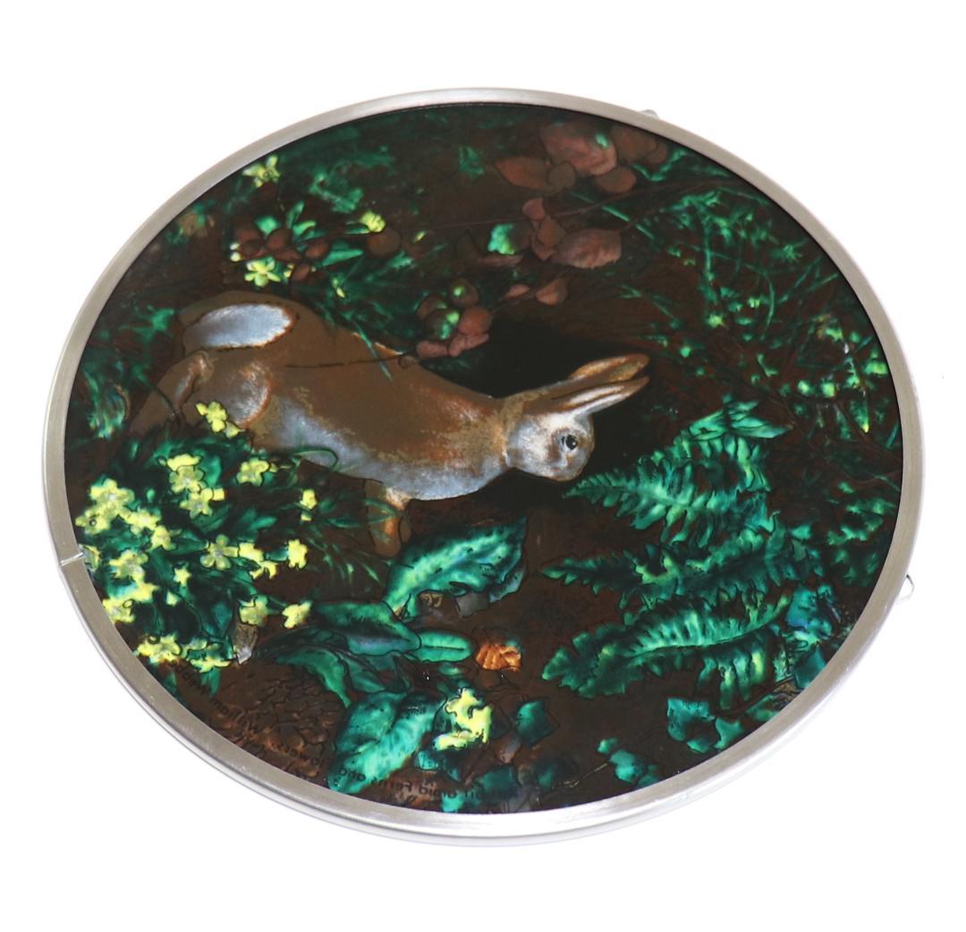 ウィリアム・ジェームズ・ウェッブヴィンテージステンドグラス 植物に囲まれたウサギ