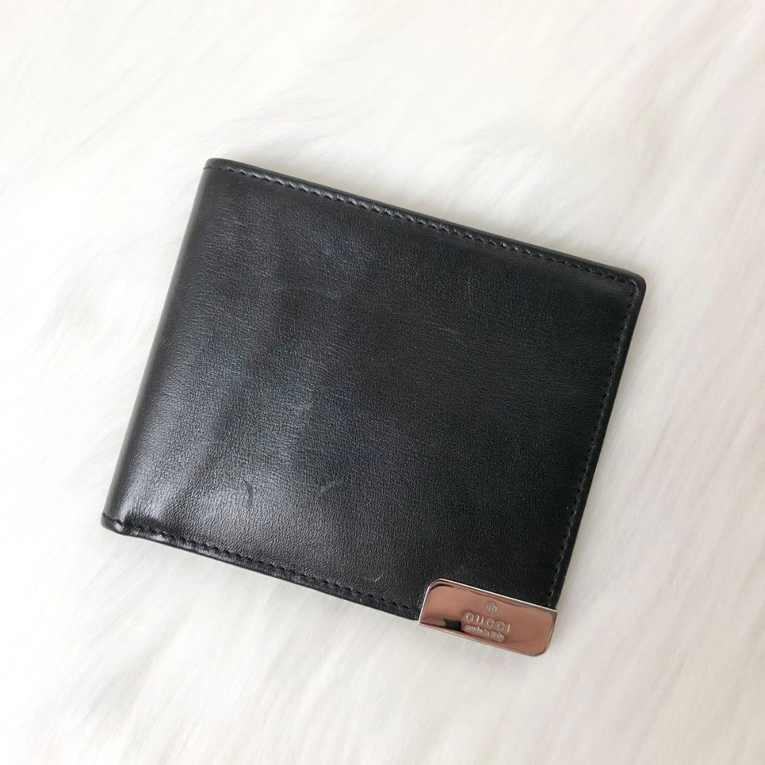 GUCCI グッチ 二つ折り財布 折り財布 シルバープレートロゴ