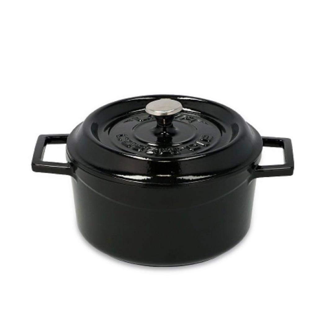 LAVA LV0078 ラウンドキャセロール 18cm 黒い鋳鉄製両手鍋