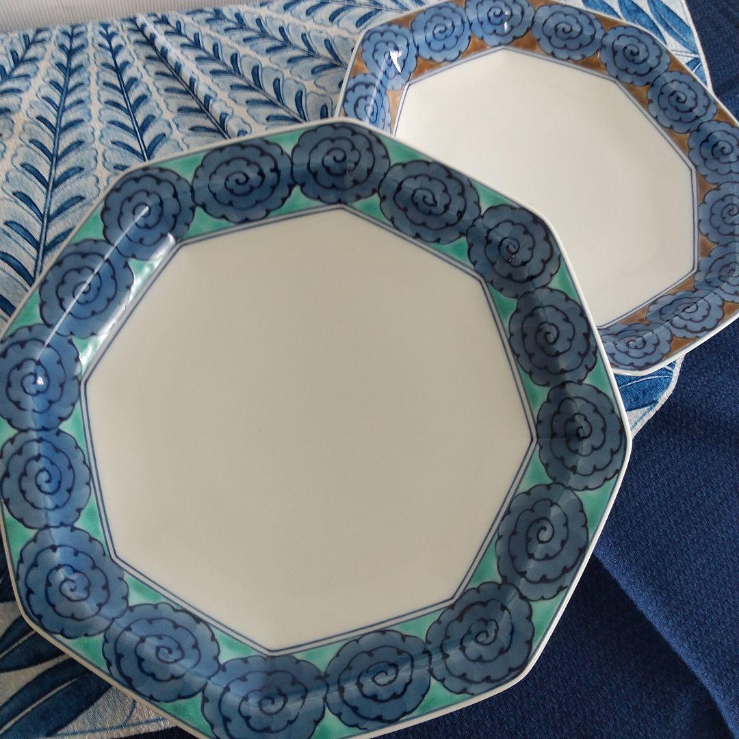 源右衛門⭐️染錦雲文 八角皿 2枚組