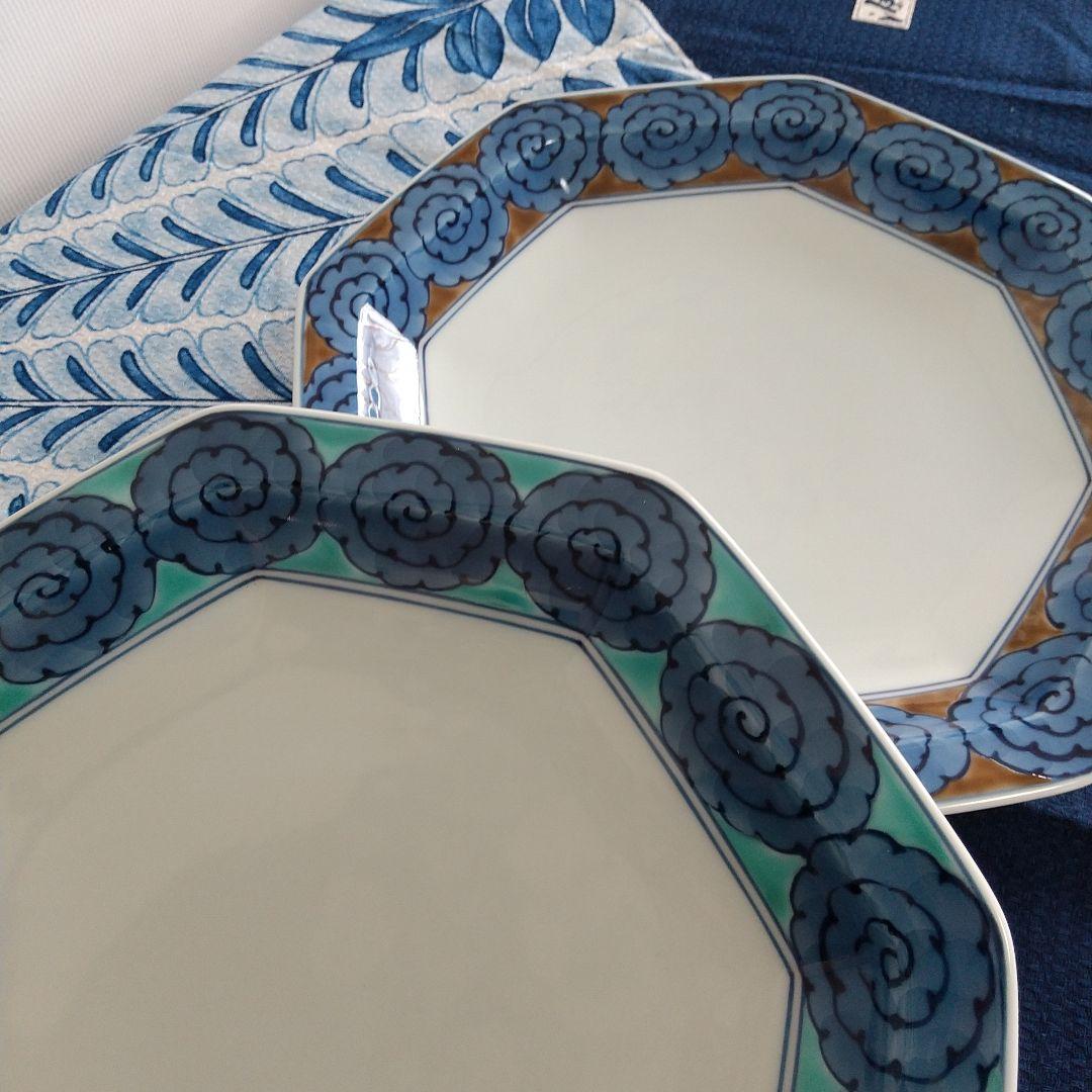 源右衛門⭐️染錦雲文 八角皿 2枚組