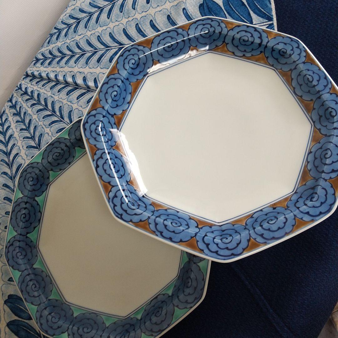 源右衛門⭐️染錦雲文 八角皿 2枚組