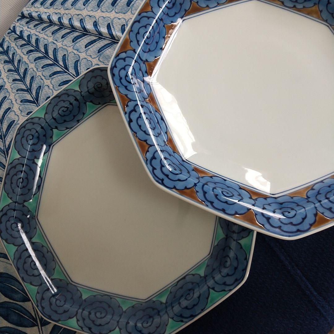 源右衛門⭐️染錦雲文 八角皿 2枚組