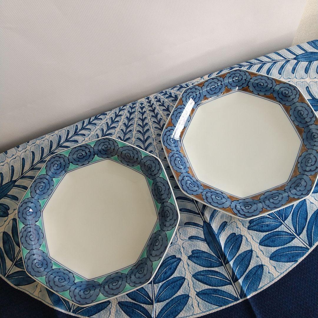 源右衛門⭐️染錦雲文 八角皿 2枚組