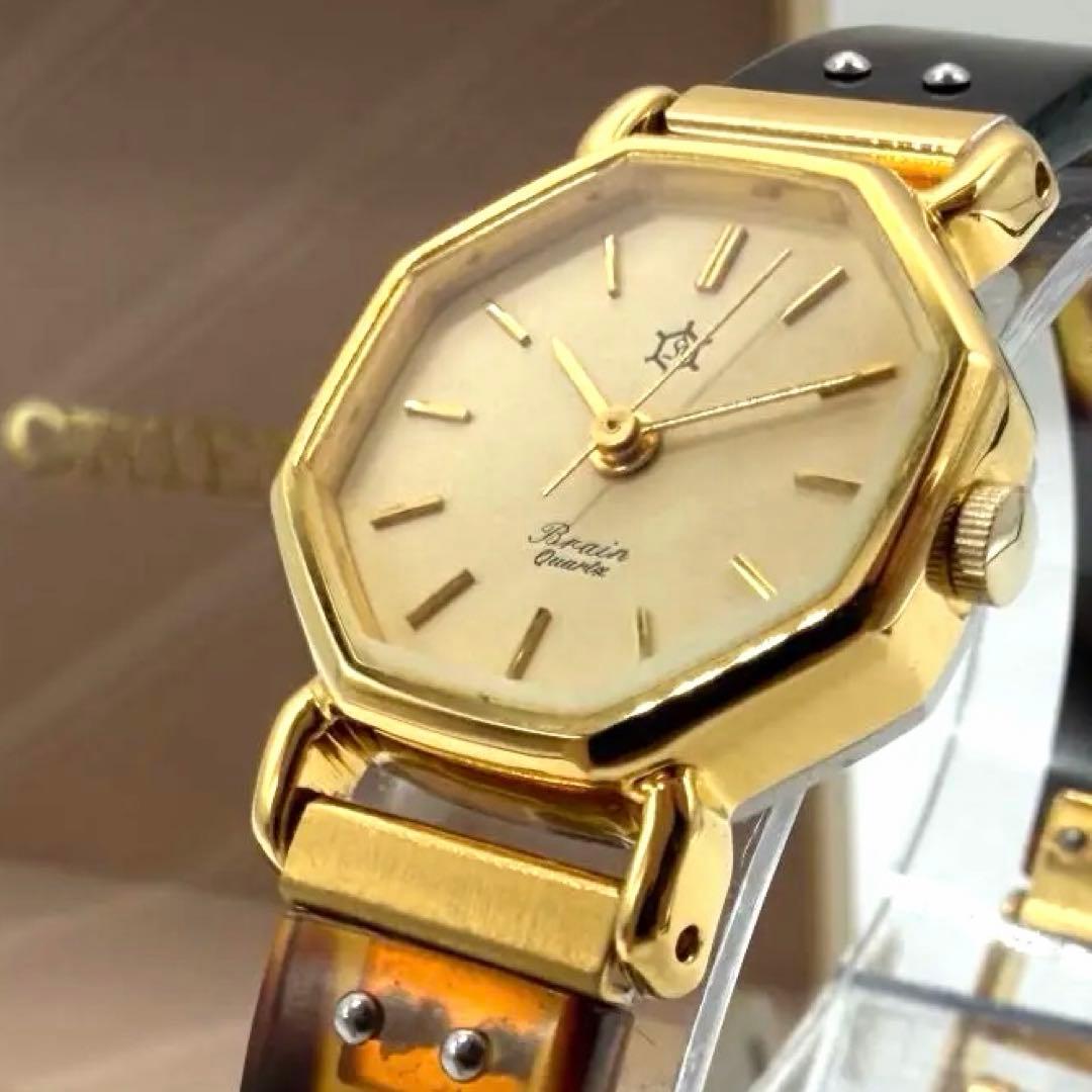 【稼働/新品電池】オリエント ブレイン オクタゴン べっ甲 レディース クォーツ