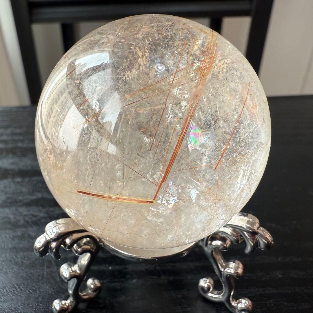 天然石ルチルクォーツのスフィア　丸玉　置物NO.011406