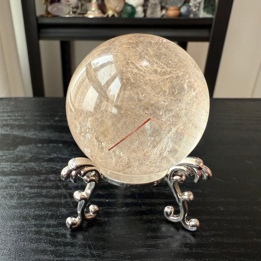 天然石ルチルクォーツのスフィア　丸玉　置物NO.011406