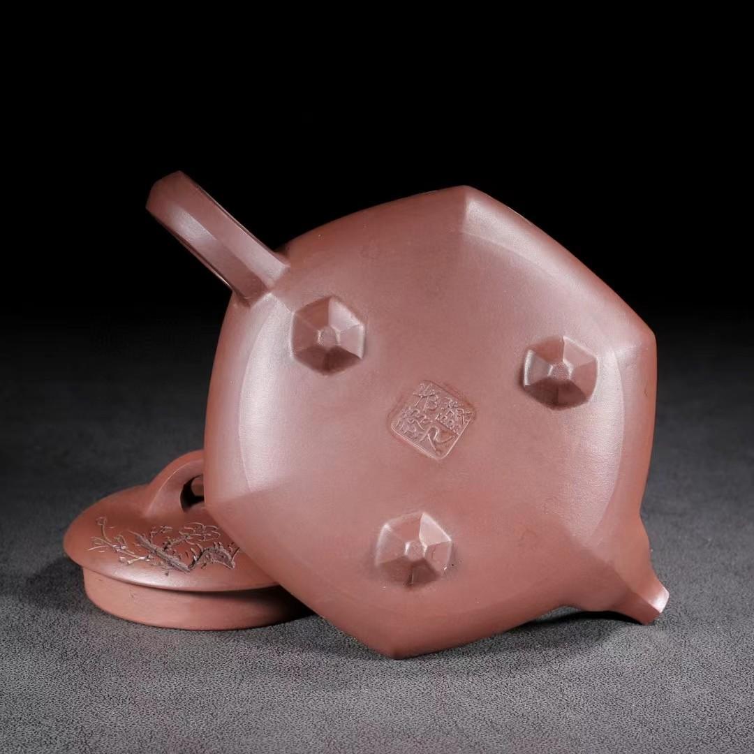 中国古美術・六方紫砂壺・底款：武陵の芸人・宜興原鉱・赤泥急須・茶壺・茶道具・置物