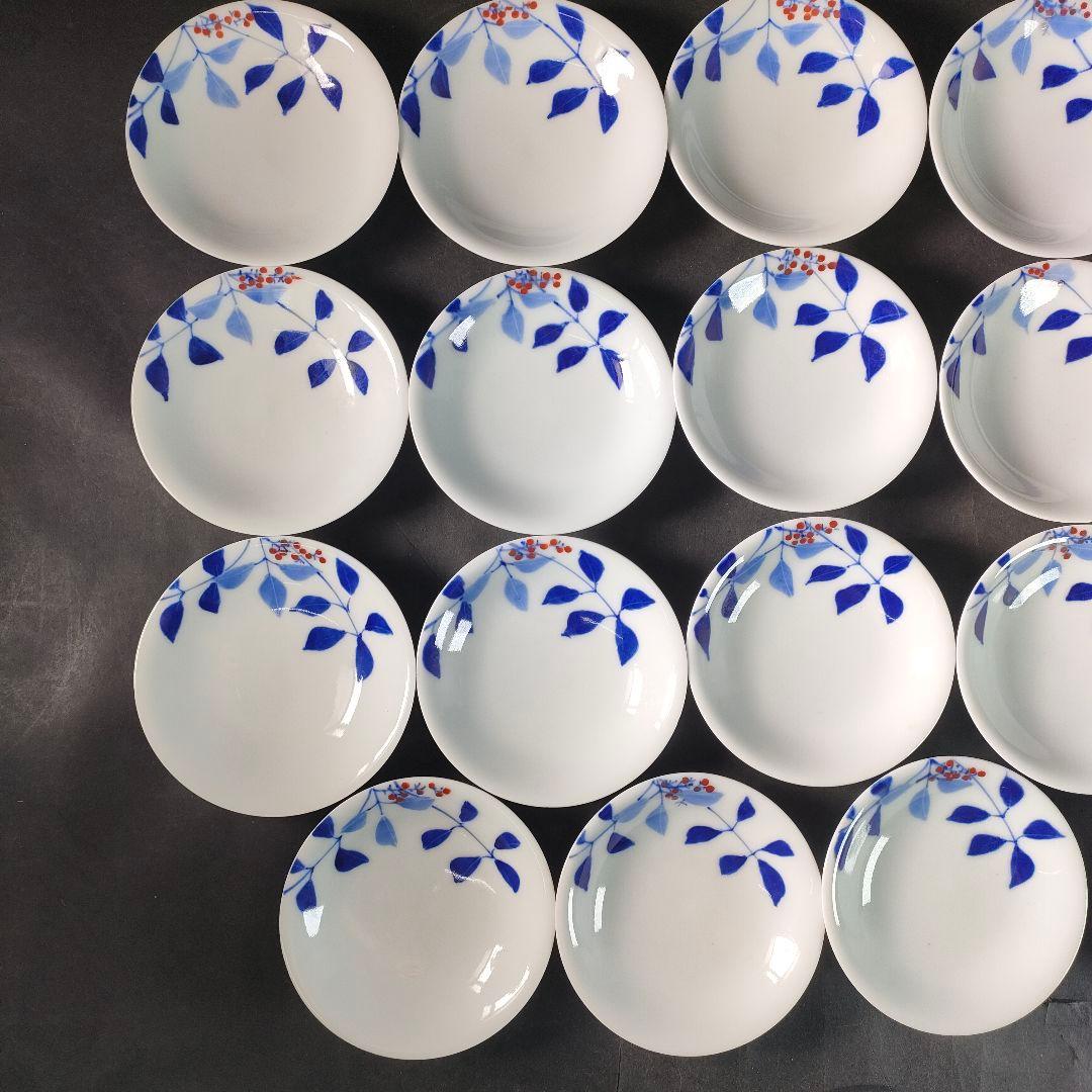 C17-1/平安柏泉造/染付南天図文皿19客/向付/小付/銘々皿/懐石料理