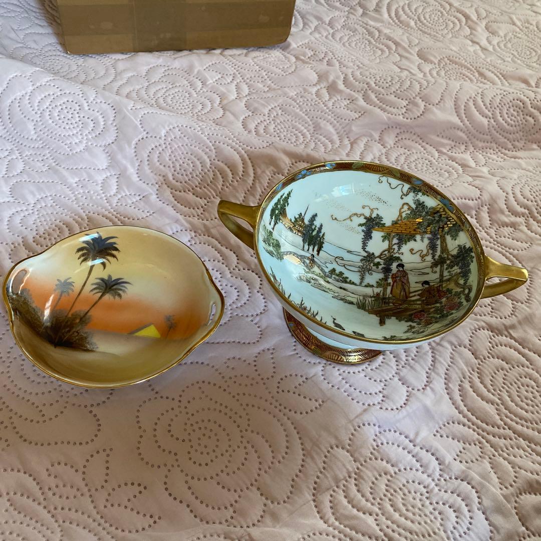 １９１０年　　　　　オールドノリタケ英国輸出用マルキ印 金彩ハンドコンポート皿