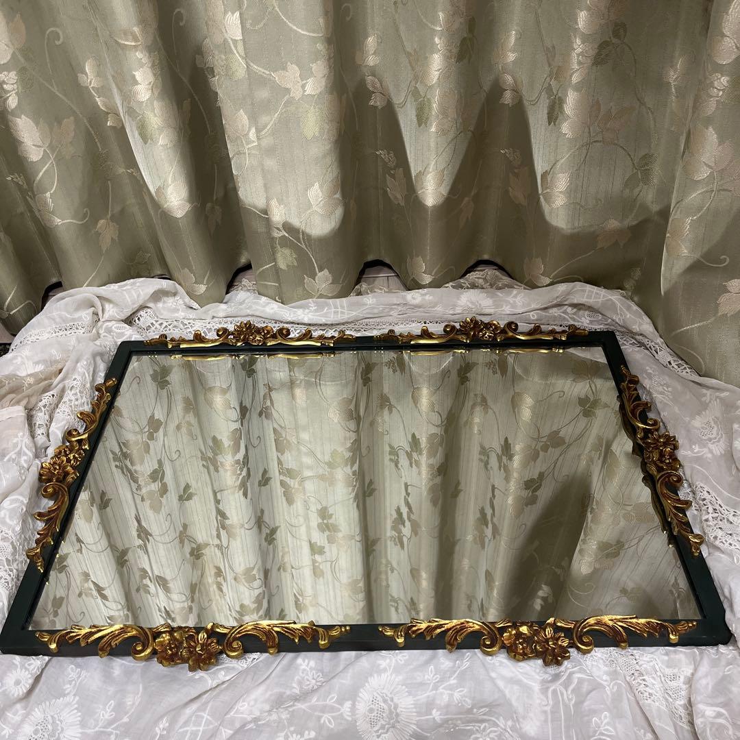 イギリス　ヴィンテージ　アイアンミラー　グリーン