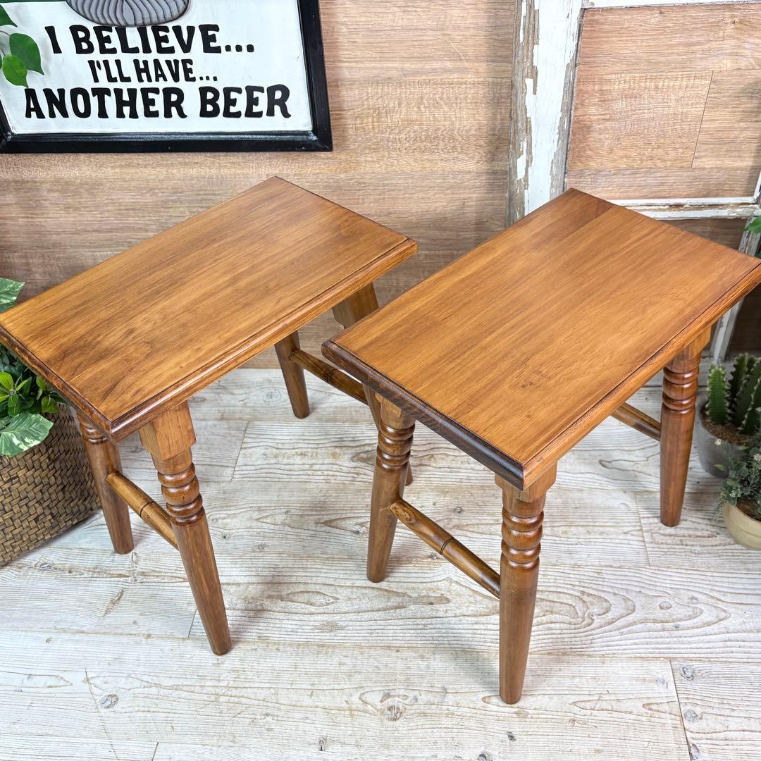 北欧カントリー調パイン材無垢角スツール2脚セット木製椅子花台チェア天然木松材