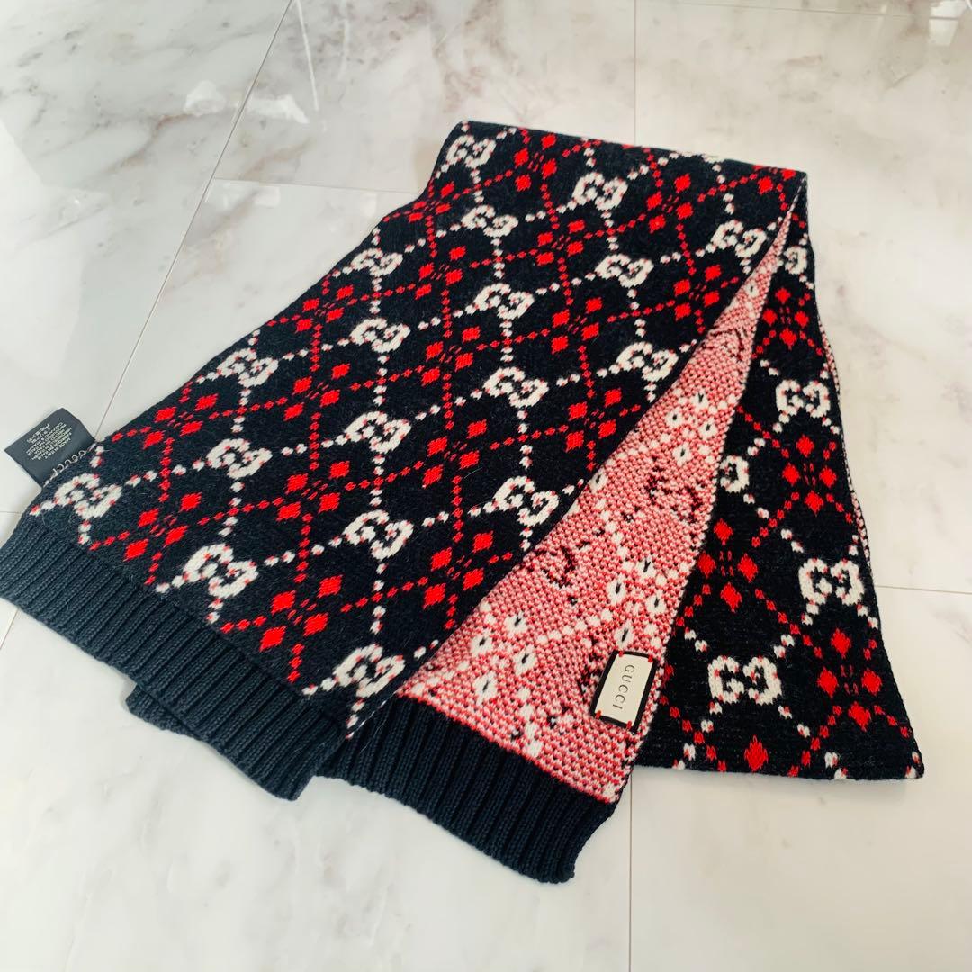 GUCCI ニット　マフラー 25x180cm 幾何学模様　グッチ