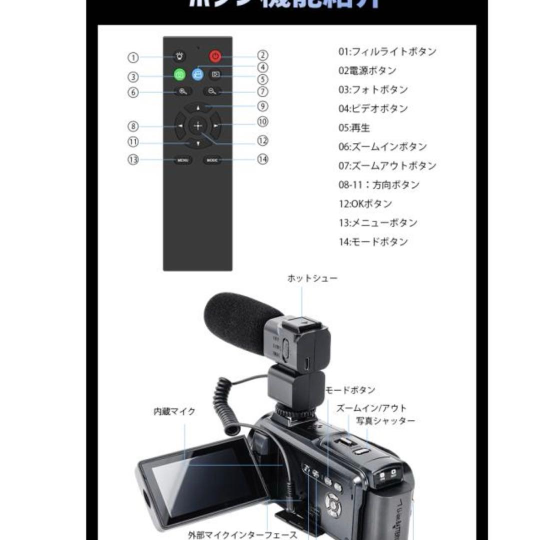 4Kビデオカメラ 4800万画素 Wi-Fi対応