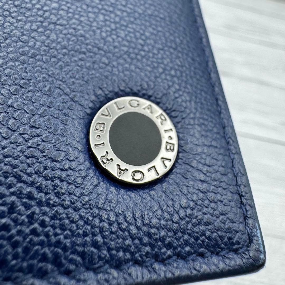 【aya☆】ブルガリ バイカラー　RFID　三つ折り財布 サークルロゴ　ネイビー