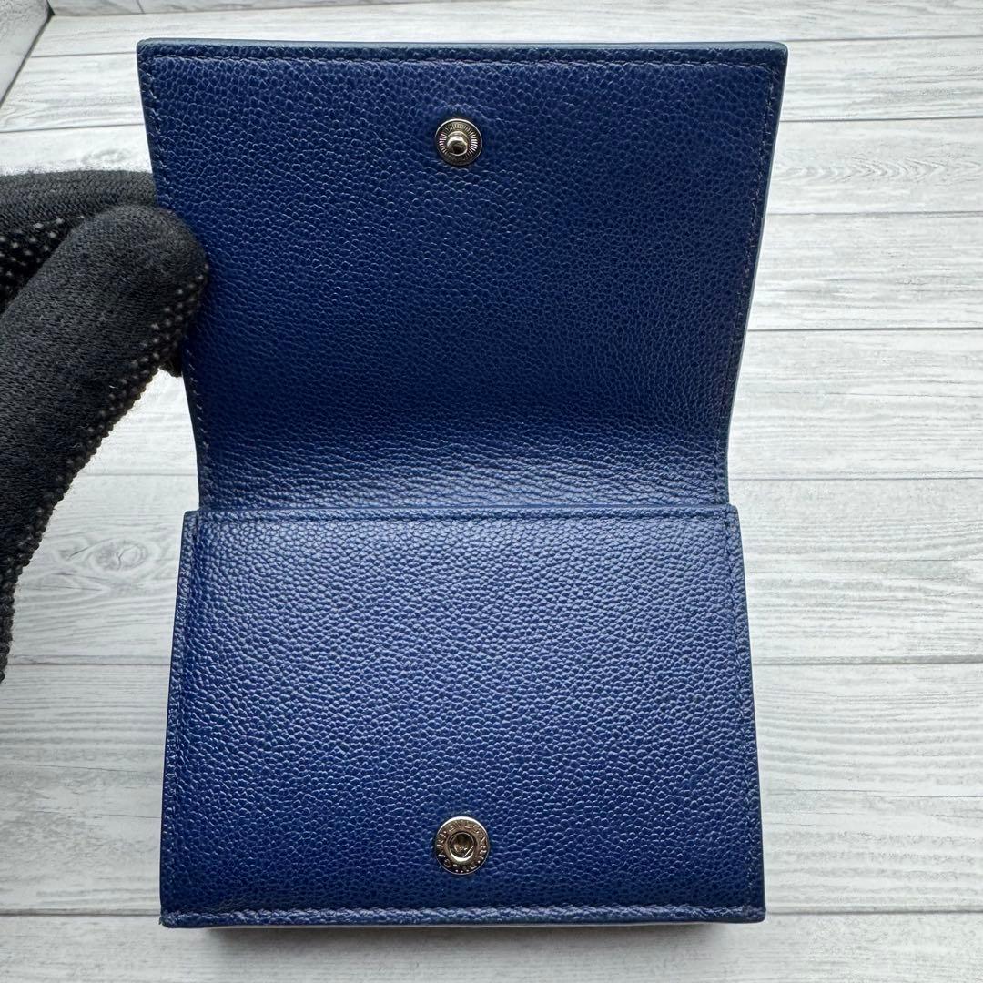【aya☆】ブルガリ バイカラー　RFID　三つ折り財布 サークルロゴ　ネイビー