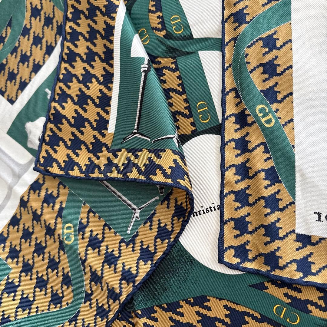 イタリア製　Christian Dior シルク　スカーフ　千鳥格子　ディオール