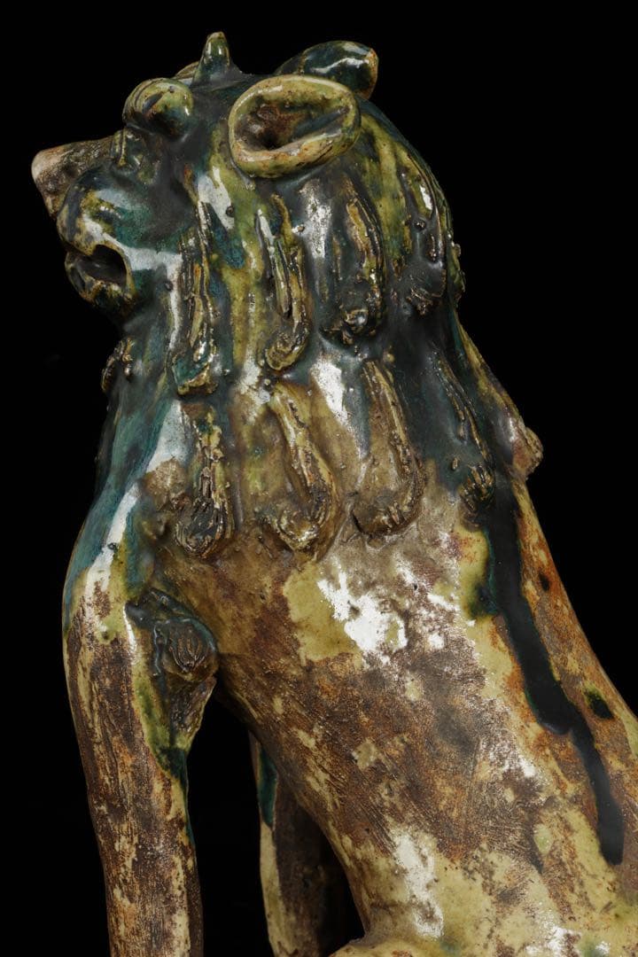 K*M様 江戸期名陶 【加藤春岱】 瀬戸焼 特大狛犬 阿吽 一対 桐箱 獅子 古