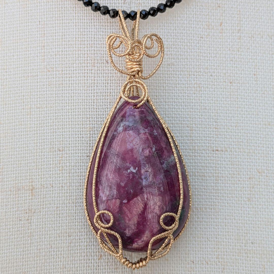 【希少/一点物】 K14gf ルビーインゾイサイト ブラックスピネル ネックレス