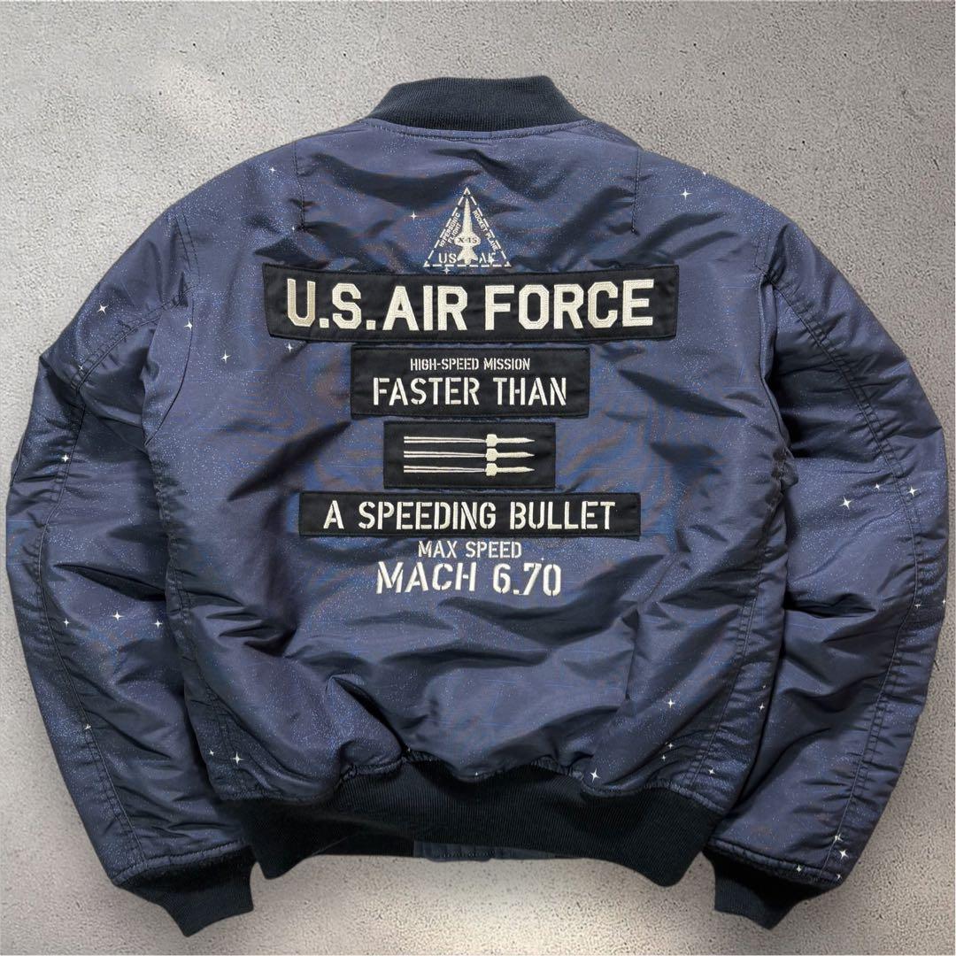 【L・極美品】AVIREX MA-1 X-15 フライトジャケット ネイビー