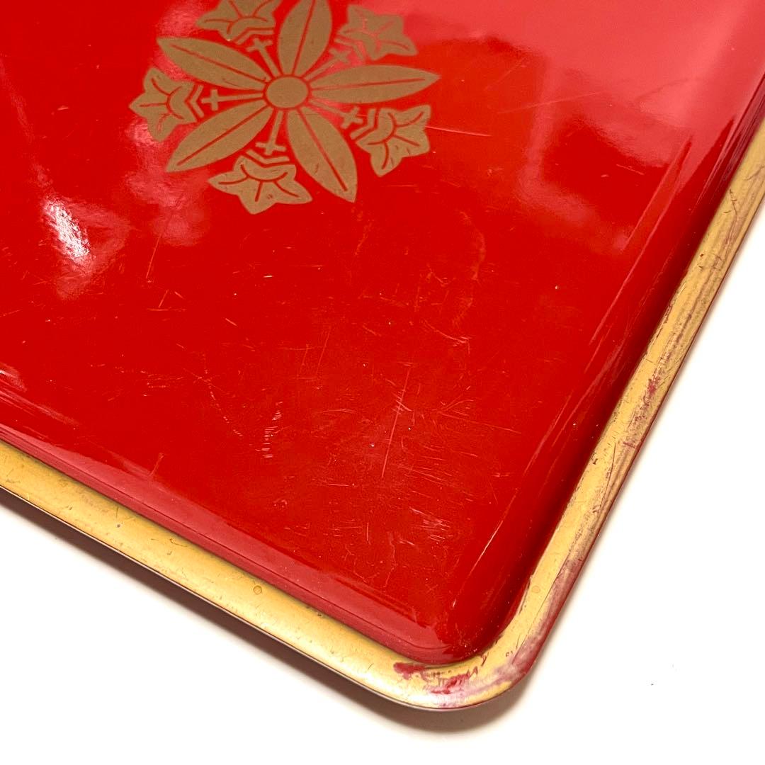 ■両山紋・茶菓盆■曹洞宗・久我竜胆・五七桐・角盆・トレー・漆器・朱色・慶事・茶道