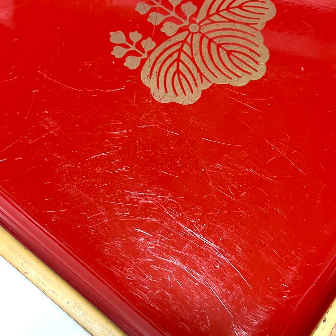 ■両山紋・茶菓盆■曹洞宗・久我竜胆・五七桐・角盆・トレー・漆器・朱色・慶事・茶道