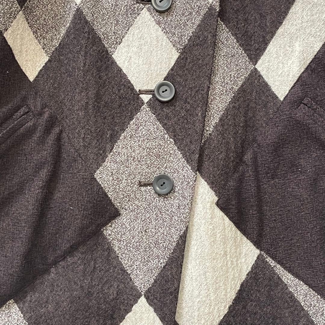 慈雨 ジウ センソユニコ コート チェック 総柄 変形 ウール サイズ40 L