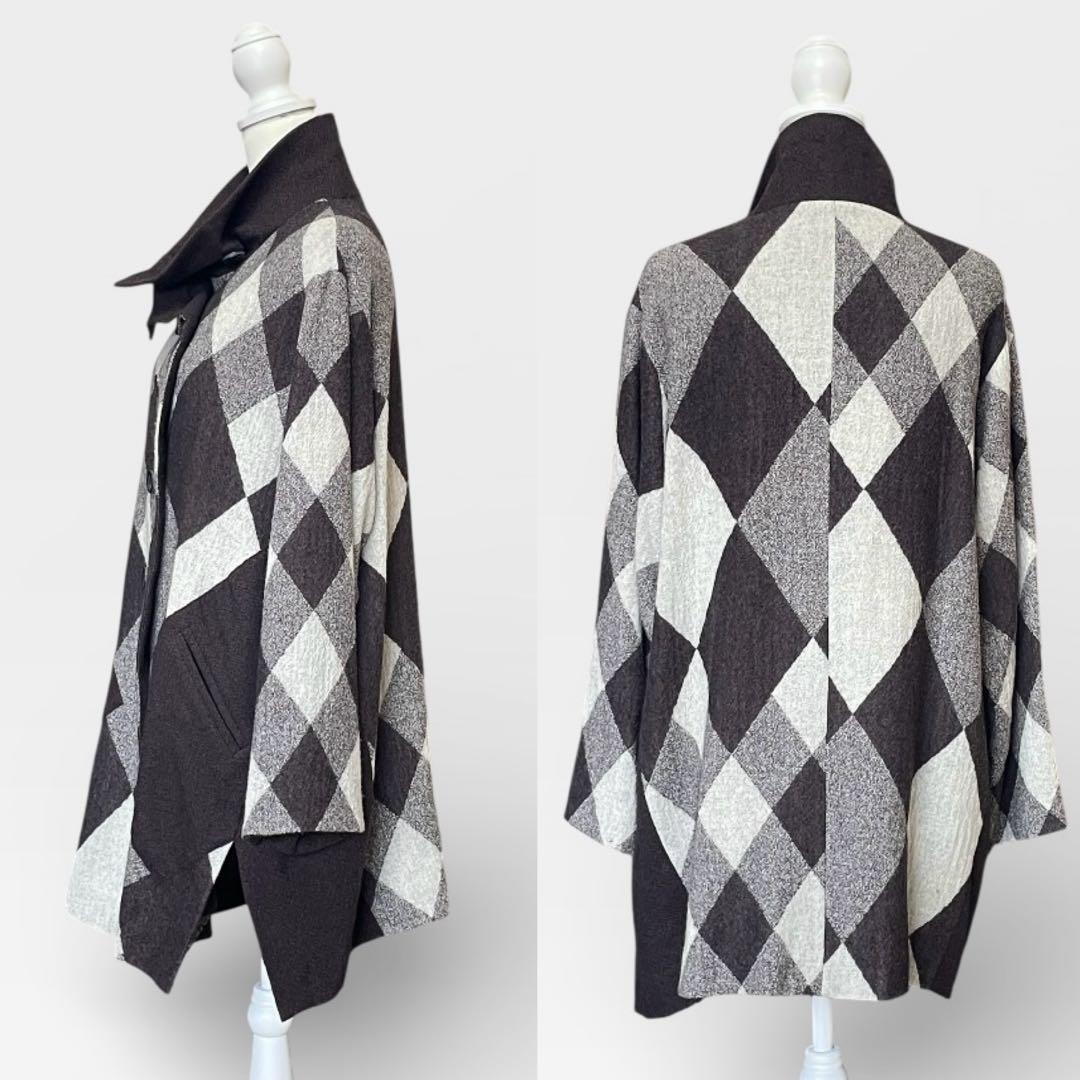 慈雨 ジウ センソユニコ コート チェック 総柄 変形 ウール サイズ40 L