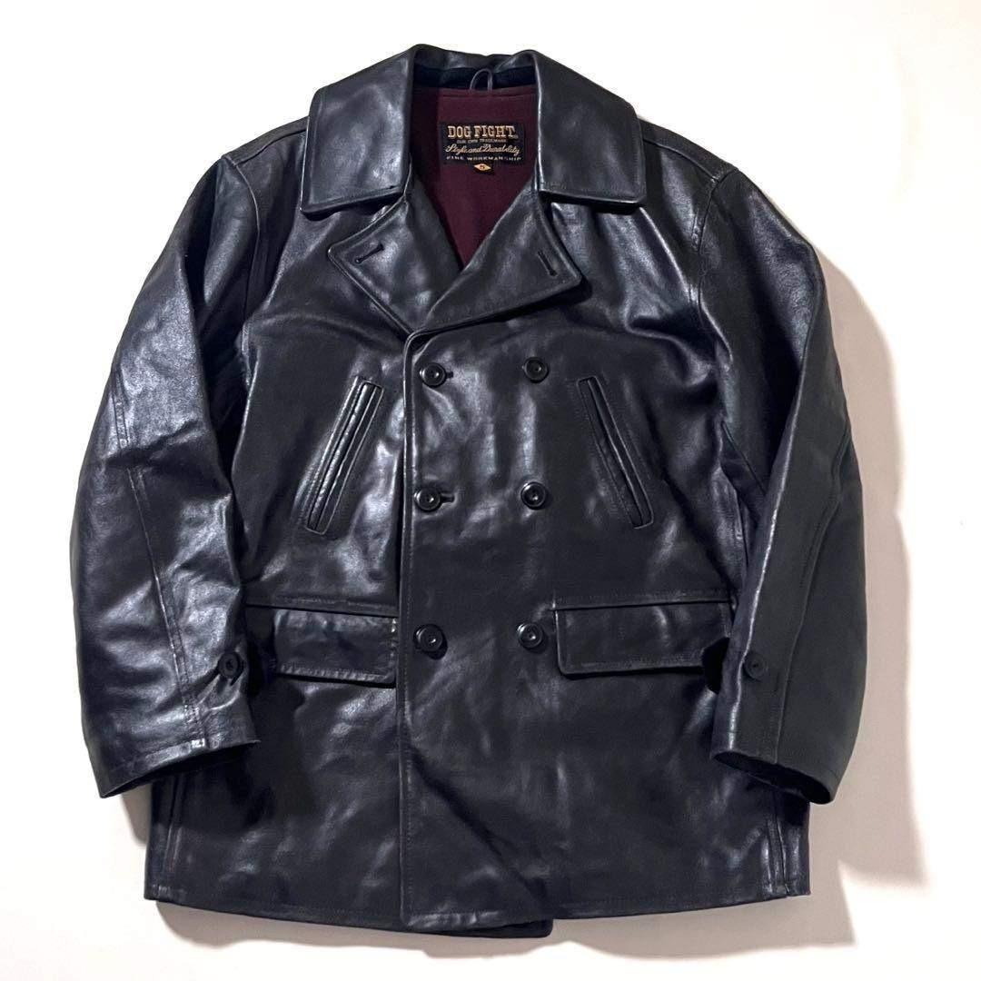 【良品】DOG FIGHT/ドッグファイト　レザー Pコート　本革　ジャケット