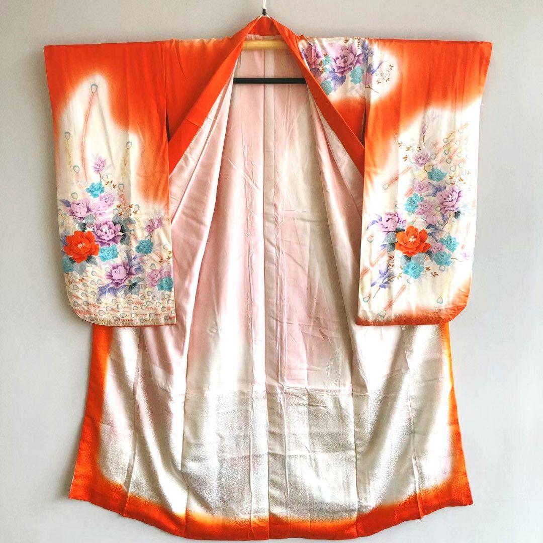 セット　七五三７歳女の子　簡単半衿　オレンジ地　52328