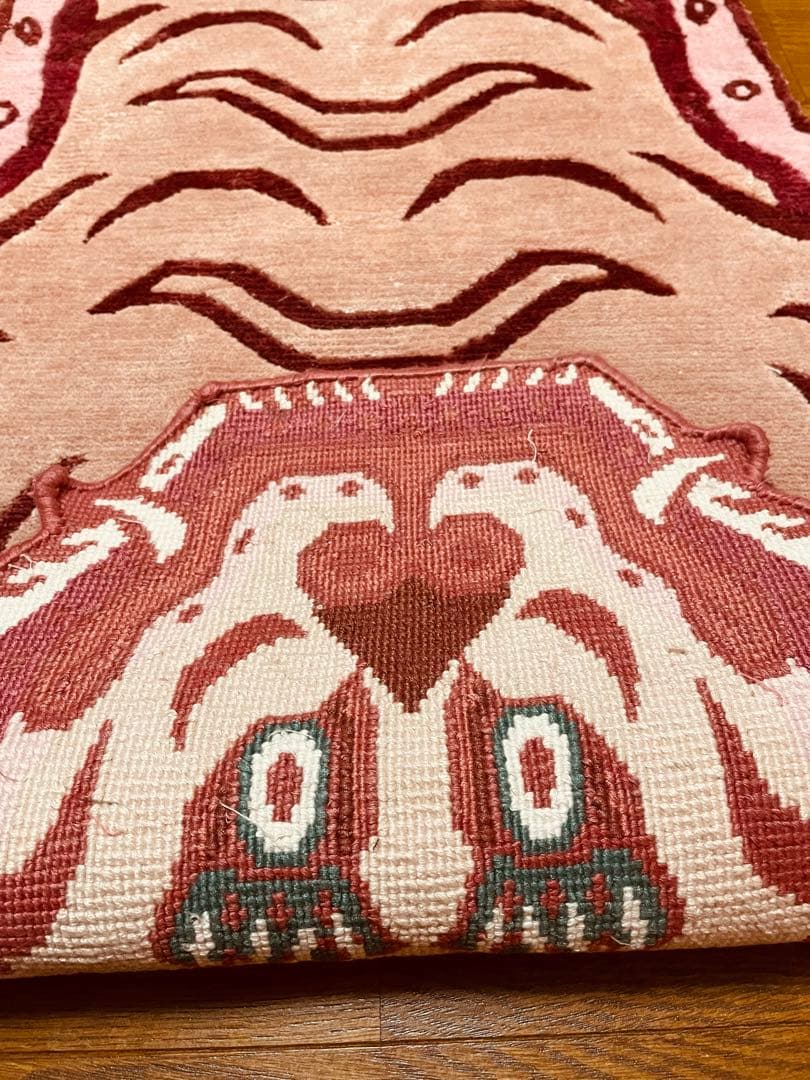 希少 シルク製 本物 チベタンタイガーラグ L146.5cm 1点物