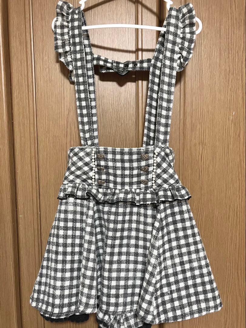 LIZLISA ギンガムツイードサスペンダー付きスカパン