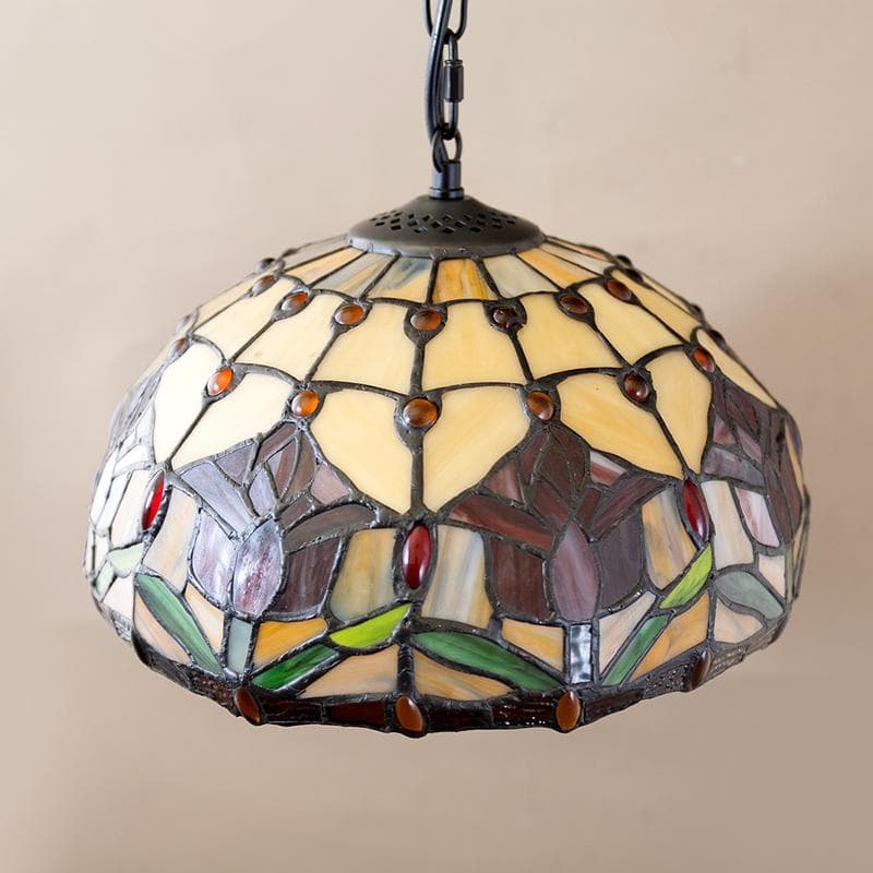 バラ柄 アンティーク調 天井照明 【LED】ティファニー ペンダントランプ